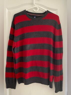 GAP Men’s Red & Gray Striped Crewneck Sweater Size L